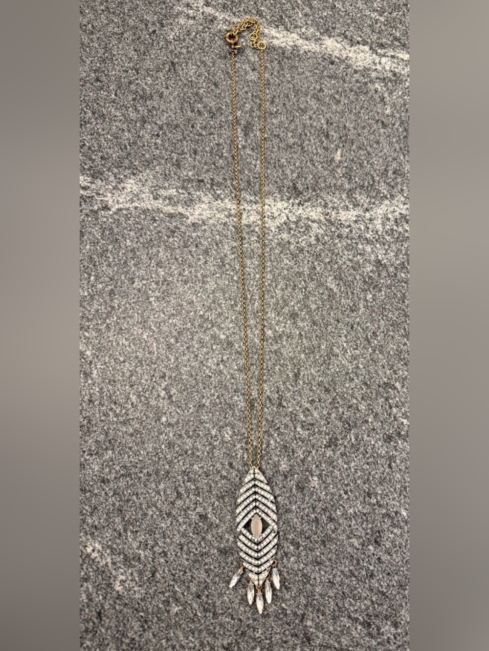 J. Crew Gold and Silver-Tone Chevron Crystal Pendant Necklace with Clear Drops